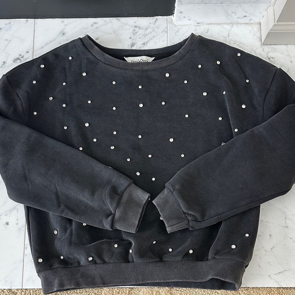 DAVI & DANI Charcoal rhinestone Studded Sweater